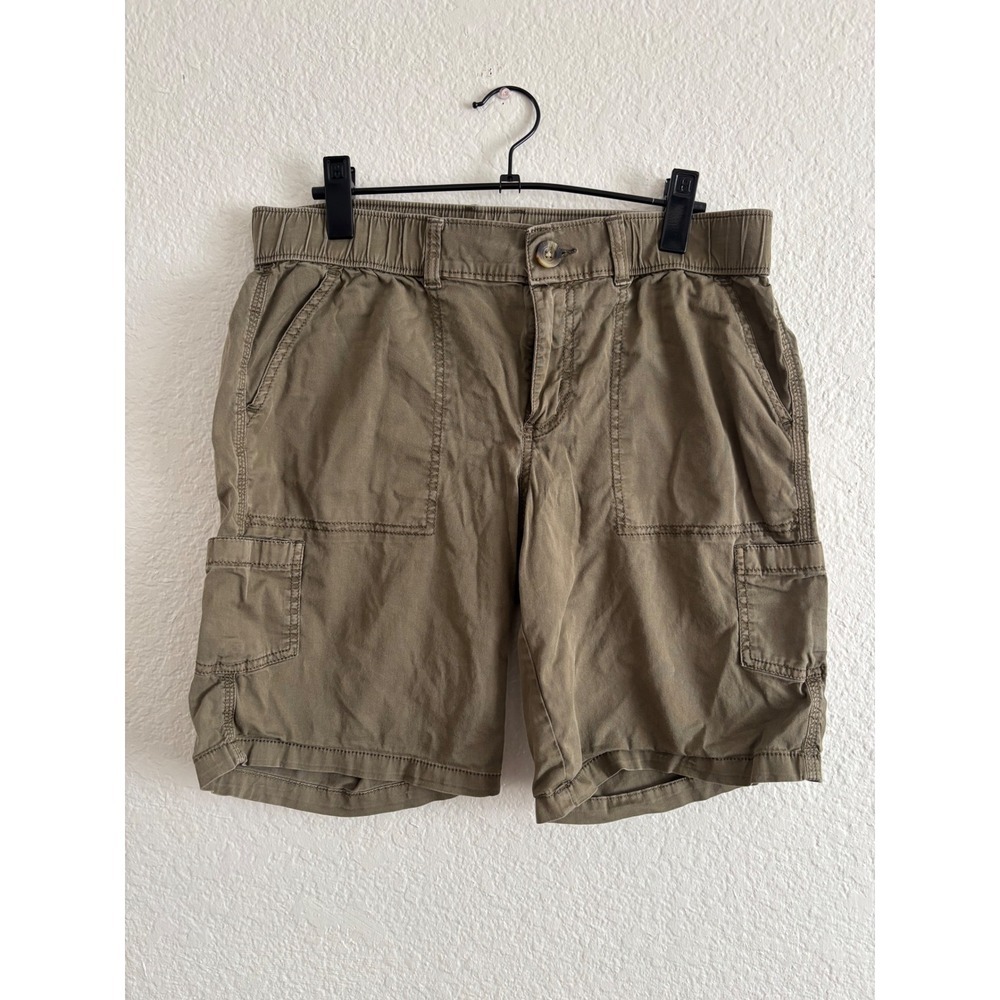 Sonoma‎ Cargo Shorts Size 10 Olive Green Utility Elastic Waist Stretch Cotton